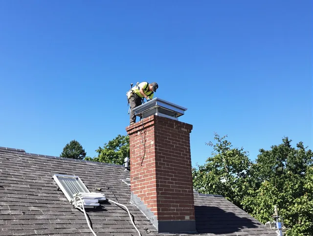 Cerritos Chimney Sweep technician measuring a chimney cap in Cerritos, CA
