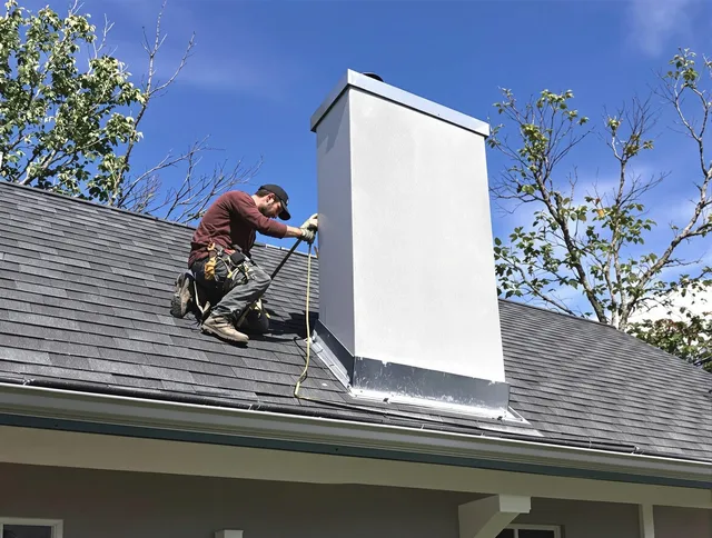 Cerritos Chimney Sweep team member finishing chimney construction in Cerritos, CA