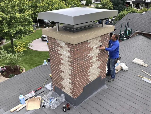 Cerritos Chimney Sweep team working on a custom chimney remodel in Cerritos, CA