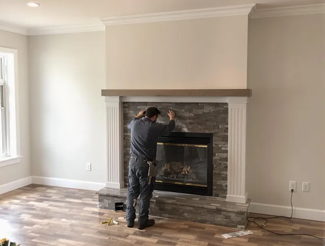 Cerritos Chimney Sweep finishing a custom fireplace install in Cerritos, CA